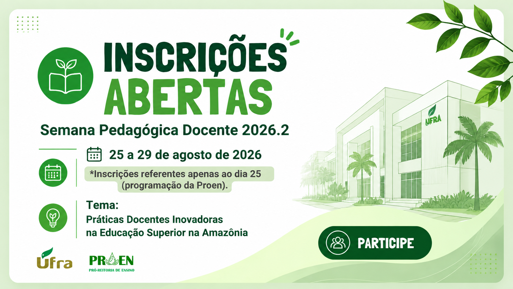 Ufra realizará Semana Pedagógica Docente 2026.2 de 25 a 29 de agosto